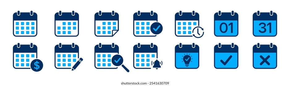 Calendar planner icon collection. Calender symbol. Deadline, calendar notification, reminder organizer.