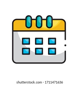 calendar planner icon over white background, line color style, vector illustration