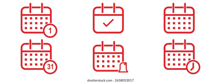 Conjunto de iconos de planificador de calendario. Colección de iconos de calendario. Icono de ubicación de Dirección. Iconos del cronómetro. Fecha Icono de calendario Conjunto de iconos web. Iconos del calendario fijados para el App, Sitio web, ui eps 10