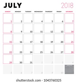 calendar planner july 2018 week starts stock vector royalty free 1043760325 shutterstock