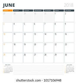 calendar planner june 2018 design template stock vector royalty free 1017106948 shutterstock