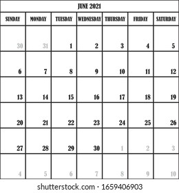 CALENDAR PLANNER MONTH JUNE 2021 ON TRANSPARENT BACKGROUNDDESIGNER BUT