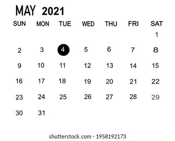 Calendar planner for the month May 2021, deadline day. Isolate on white background copy space for your text.