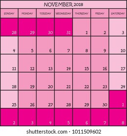 CALENDAR PLANNER MONTH NOVEMBER 2018 ON TRANSPARENT BACKGROUND