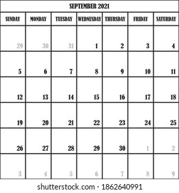 CALENDAR PLANNER MONTH SEPTEMBER 2021 ON TRANSPARENT BACKGROUND DESIGNER CUT