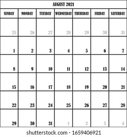 CALENDAR PLANNER MONTH UGUSY 2021 ON TRANSPARENT BACKGROUND DESIGNER CUT