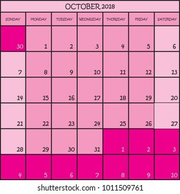CALENDAR PLANNER OCTOBER 2018 ON TRANSPARENT BACKGROUND