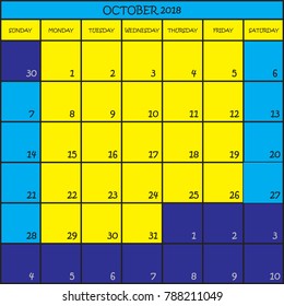CALENDAR PLANNER OCTOBER 2018 ON TRANSPARENT BACKGROUND
