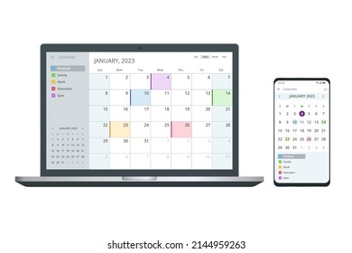 Calendar Planner Organization Management. Digital Electronic Calendar Event Appointment On Screen