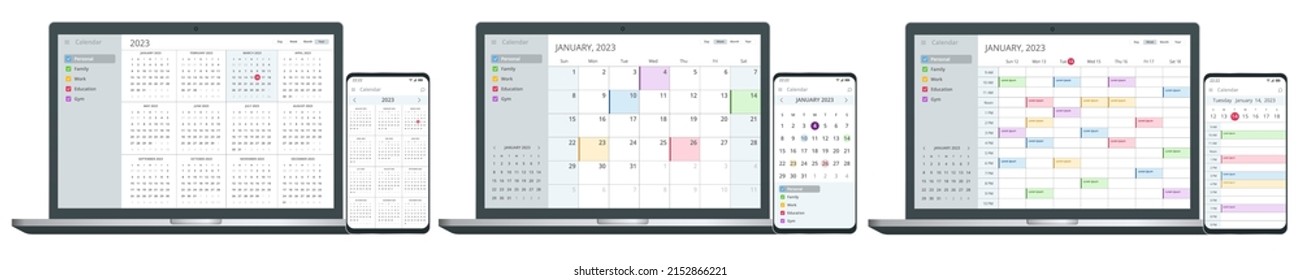 Calendar Planner Organization Management. Digital Electronic Calendar Event Appointment On Screen