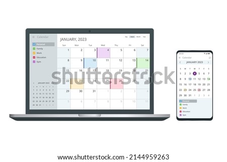 Calendar Planner Organization Management. Digital Electronic Calendar Event Appointment On Screen