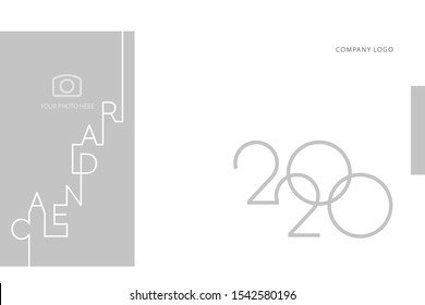 Calendar planner template for 2020 year Cover with modern line design typography font grey background. Corporate business color calendar for 2020