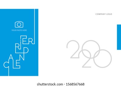 Calendar planner template for 2020 year Cover French language with modern line design typography font blue background