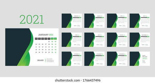 Calendar planner template for 2021 year. Set of 12 months. Week starts on Monday. Vector illustration
