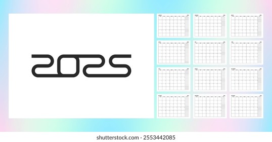 Calendar planner template for 2025 year. Week starts on Sunday with notes.