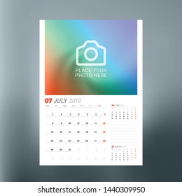 Calendar planner template for July 2019. Design print vector template