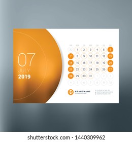 Calendar planner template for July 2019. Design print vector template