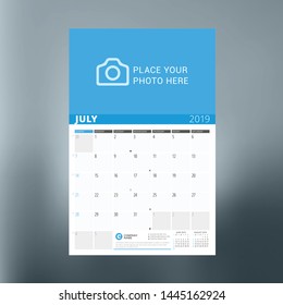 Calendar planner template for July 2019. Design print vector template
