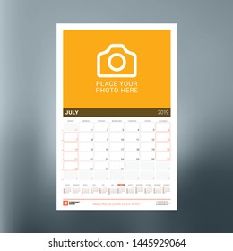 Calendar planner template for July 2019. Design print vector template