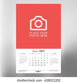 Calendar planner template for June 2017. Week starts Sunday. Design print vector template isolated on blurred background