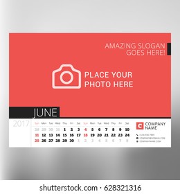 Calendar planner template for June 2017. Week starts Sunday. Design print vector template isolated on blurred background