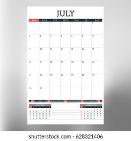 Calendar planner template for June 2017. Week starts Sunday. Design print vector template isolated on blurred background