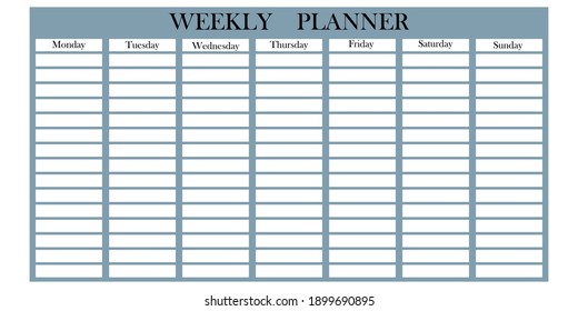 Calendar planner week. Table schedule grid. Vector background. Business template. Stock image. EPS 10.