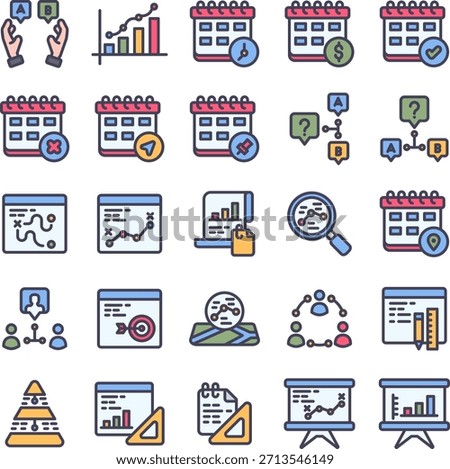 Calendar Planning Filled Icon Style Collection Set 1