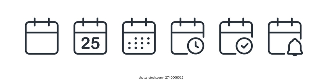 Calendar and Planning Line Icon Set. Linear Symbols for Business Schedule, Appointment, and Annual Agenda.