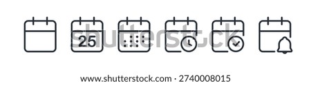 Calendar and Planning Line Icon Set. Linear Symbols for Business Schedule, Appointment, and Annual Agenda.