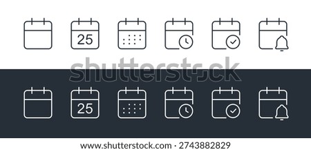 Calendar and Planning Line Icon Set. Linear Symbols for Business Schedule, Appointment, and Annual Agenda.