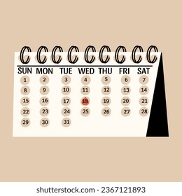 Calendar for planning ovulation, pregnancy, the onset of menstruation. Vector illustration in hand drawn style.