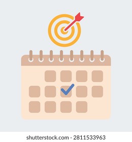 Calendar planning schedule with target goal achievement illustration flat vector isolated on white background productivity organization business concept design