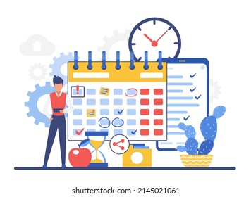 Calendar planning timesheet schedule program. Effective time management organizing tasks activities