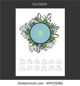 calendar with plants and photos 2017,drawn by hand, manually. On paper, strokes and dots, and painted color