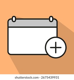 Icono de Calendario más. Agregue el símbolo de fecha. Nuevo gráfico de Vector de eventos. Ilustración de fondo naranja. EPS 10.