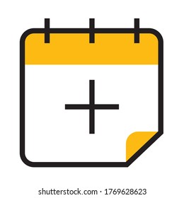 calendar with plus icon over white background, half line half color style, vector illustration