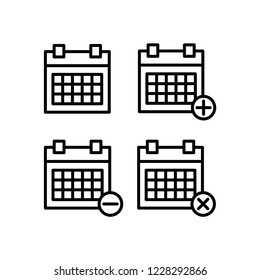 calendar, plus, minus, delete sign icons. Element of outline button icons. Thin line icon for website design and development, app development