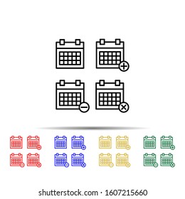 calendar, plus, minus, delete sign multi color style icon. Simple thin line, outline vector of web icons for ui and ux, website or mobile application