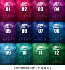 Calendar polygon design for 2017.  Vector Template.