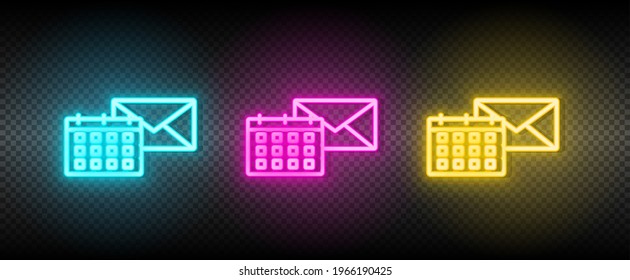 Calendar, post, neon icon set