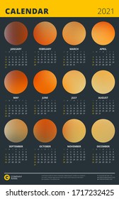 Cartel del calendario para 2021. Plantilla de tamaño tabloide con lugar para 12 fotos. La semana empieza el domingo. Ilustración del vector