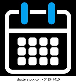 Calendar Poster vector icon. Style is bicolor flat symbol, blue and white colors, rounded angles, black background.