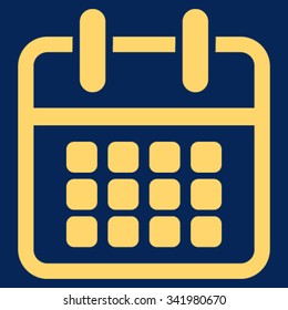 Calendar Poster vector icon. Style is flat symbol, yellow color, rounded angles, blue background.