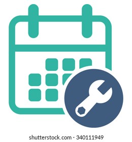 Calendar Preferences vector icon. Style is bicolor flat symbol, cobalt and cyan colors, rounded angles, white background.