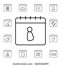 Calendario, icono de vector plano preñado en el paquete de calendario