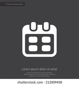 calendar premium illustration icon, isolated, white on dark background, with text elements 