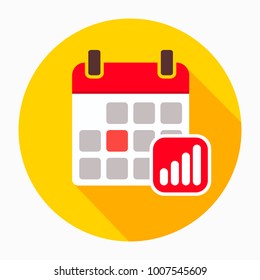 Calendar with progress bars icon vector, filled flat sign, solid pictogram isolated on white. Planning symbol, logo illustration
