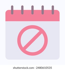 Calendar is prohibited icon design. Stop or ban red round sign with calendar icon. Flat Style Isolated Vector Icon.