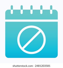 Der Kalender darf nicht mit Symbolen versehen werden. Rotes Rundzeichen mit Kalendersymbol anhalten oder verbieten. Symbol für isolierte Vektorgrafik des Farbverlaufs.